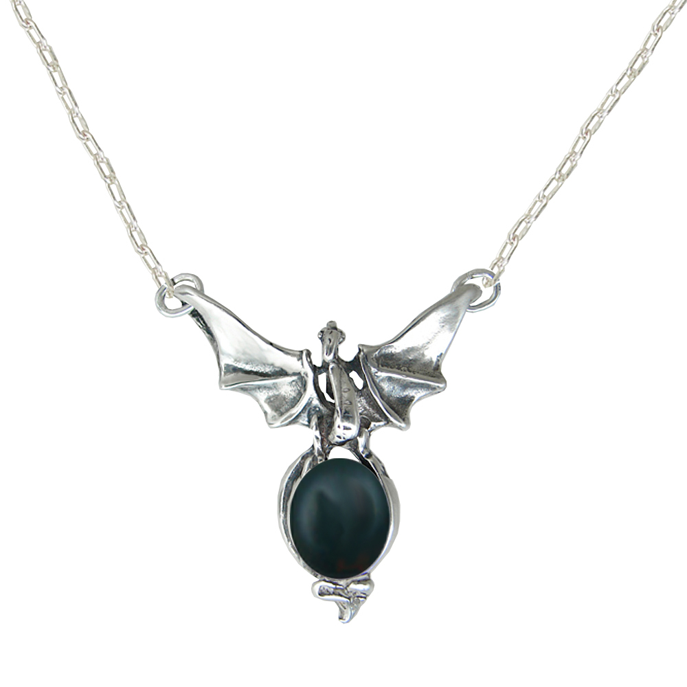 Sterling Silver Victory Dragon Necklace With Bloodstone